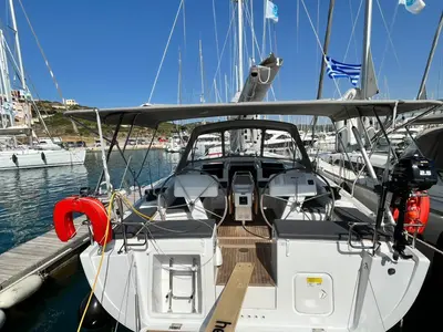 Cockpit of Avra, a Hanse 458 sailboat at Municipal Unit of Lefkada, Greece