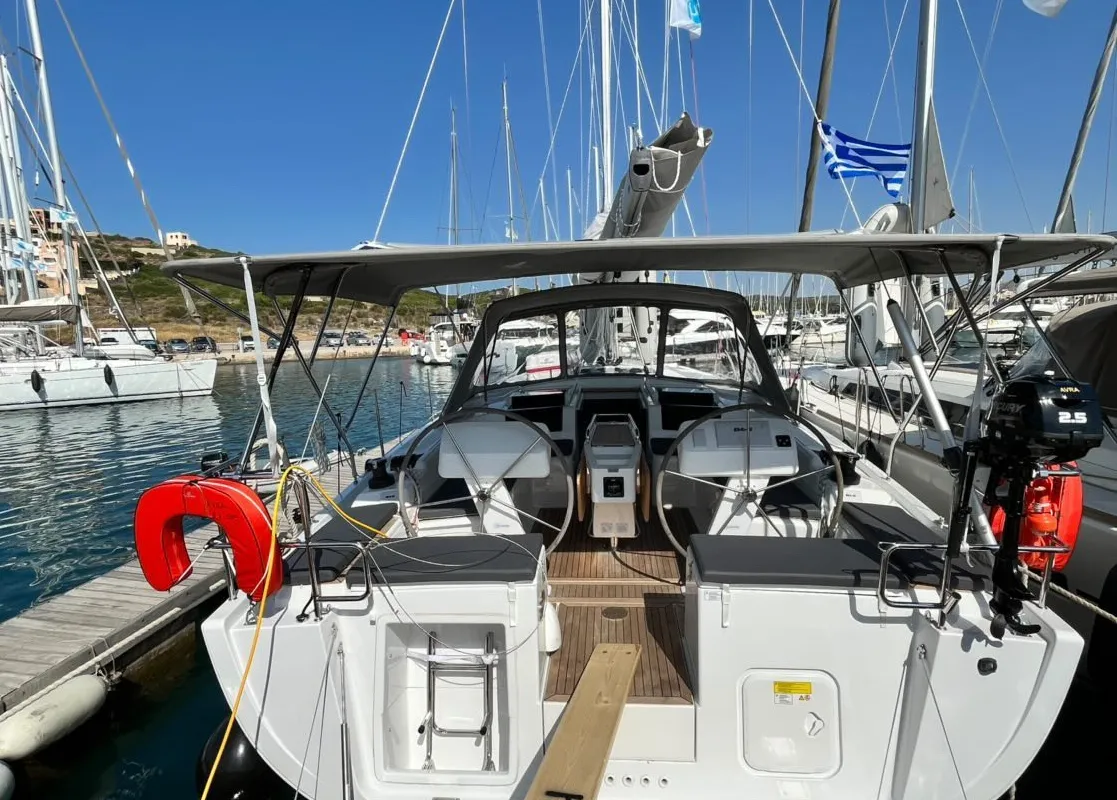 Cockpit of Avra, a Hanse 458 sailboat at Municipal Unit of Lefkada, Greece