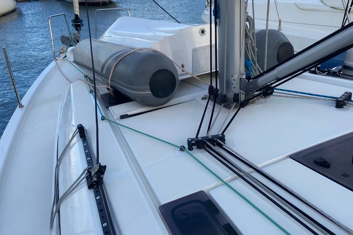 Deck of Loreste, a Beneteau Oceanis 40.1 sailboat at Procida, Italy