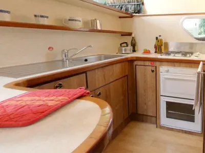 Galley of Cygnet Royal Classique, a motorboat at Saint-Gilles, France