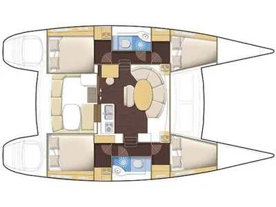 Floor plan of Beluga, a Lagoon 380 S2 catamaran at Rhodes, Greece