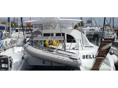 Exterior view of Beluga, a Lagoon 380 S2 catamaran at Rhodes, Greece