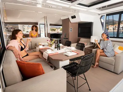 Salon of Bella Luna, a Bali 4.2 catamaran at Road Town, British Virgin Islands