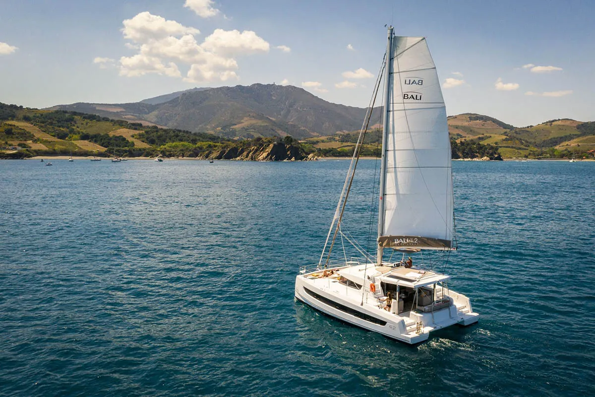 Exterior view of Bella Luna, a Bali 4.2 catamaran at Road Town, British Virgin Islands