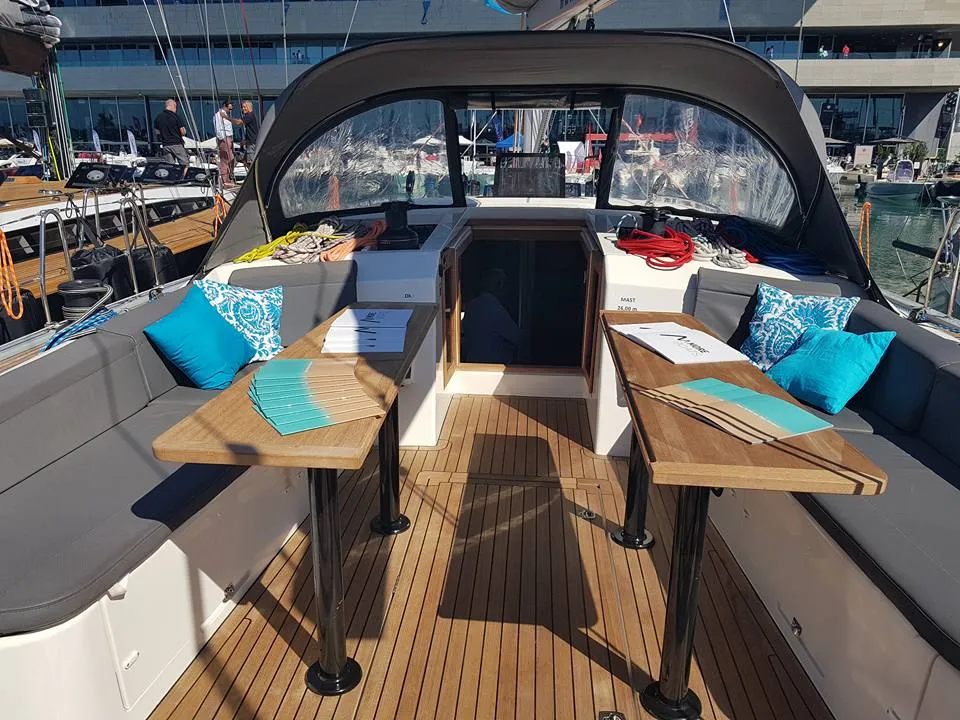 Deck of Nadja, a More 55 sailboat at Seget Donji, Croatia