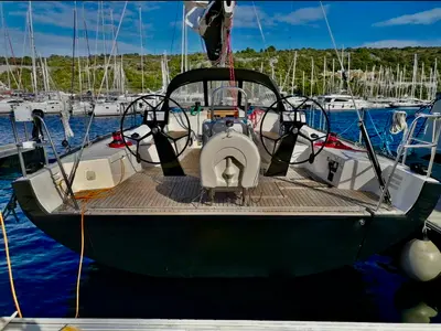 Cockpit of Nadja, a More 55 sailboat at Seget Donji, Croatia