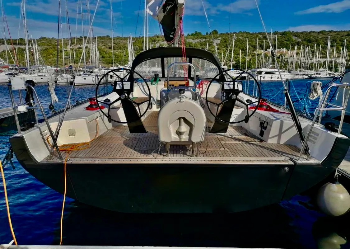 Cockpit of Nadja, a More 55 sailboat at Seget Donji, Croatia