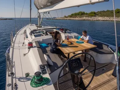 Deck of Nadja, a More 55 sailboat at Seget Donji, Croatia