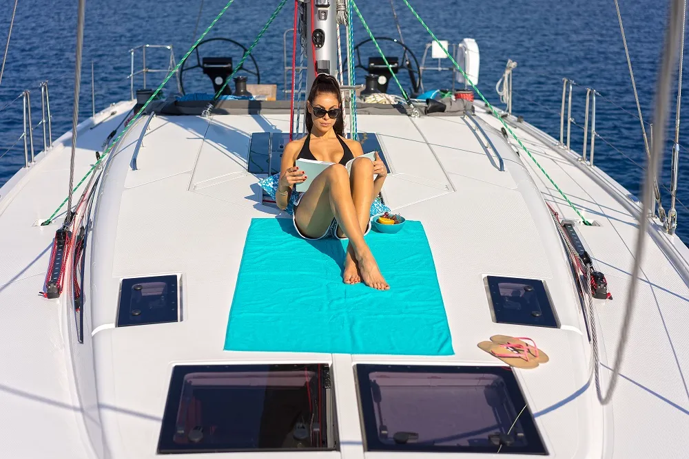 Deck of Nadja, a More 55 sailboat at Seget Donji, Croatia