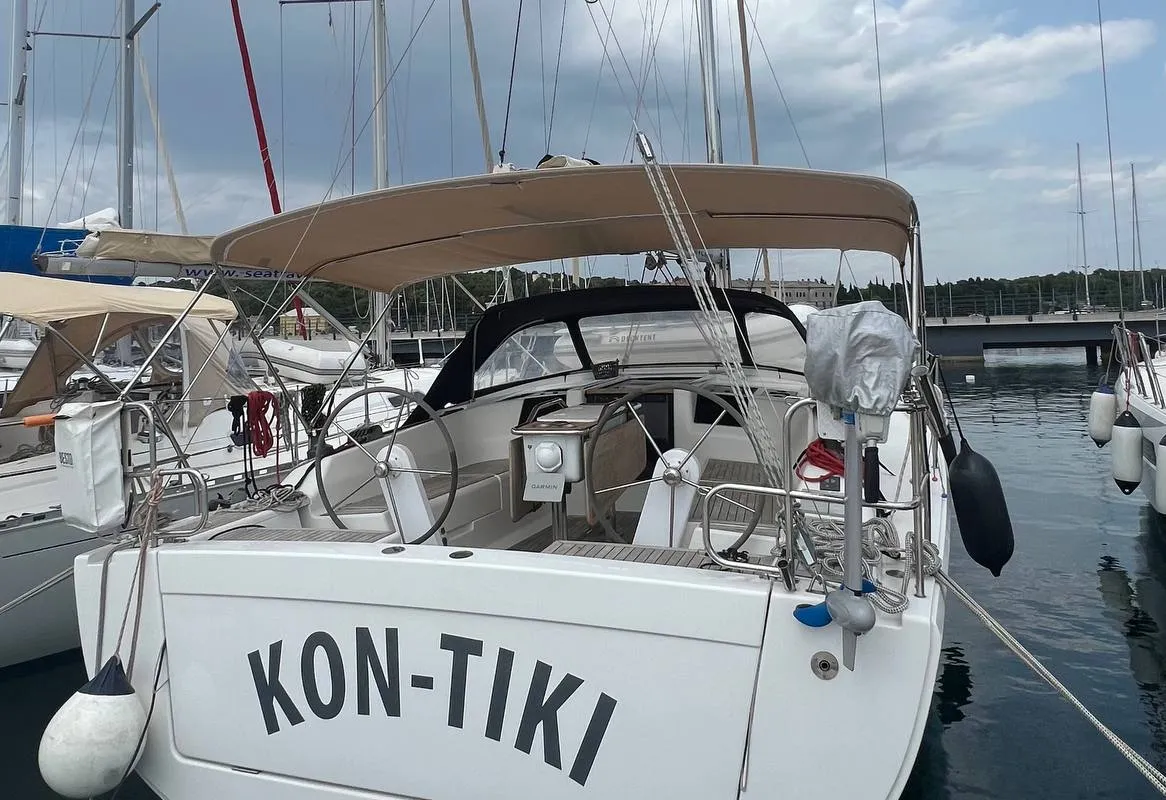 Exterior view of Kon-Tiki, a Hanse 385 sailboat at Grad Pula, Croatia