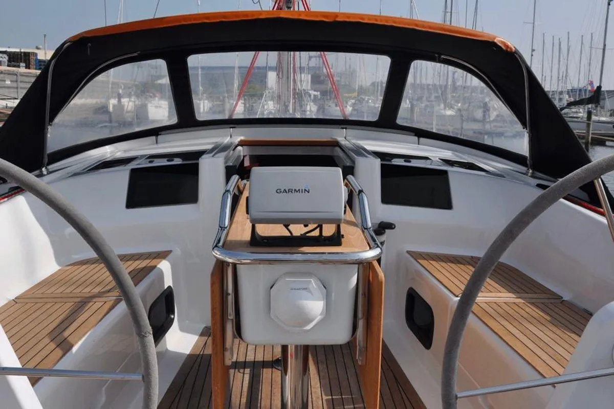 Cockpit of Kon-Tiki, a Hanse 385 sailboat at Grad Pula, Croatia
