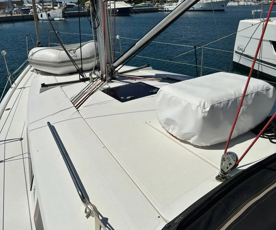 Deck of Kon-Tiki, a Hanse 385 sailboat at Pula, Croatia