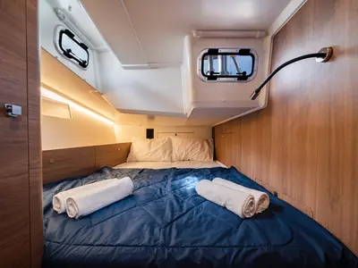 Cabin on Sail Away, a Jeanneau Sun Odyssey 455 sailboat at Nea Peramos, Greece
