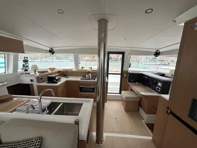 Galley of Junior Mary 1, a Bali 4.2 catamaran at Palairos, Greece