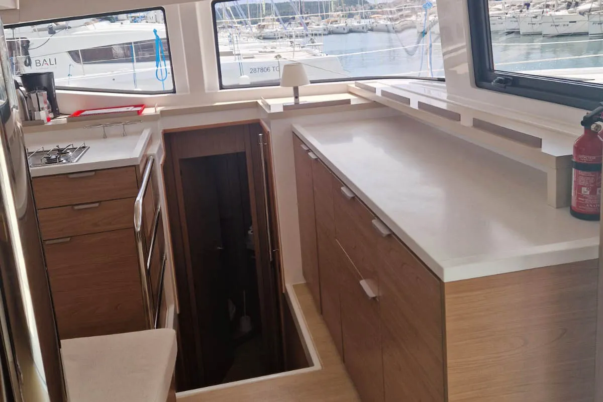 Galley of Anjita, a Bali 4.6 catamaran at Seget Donji, Croatia