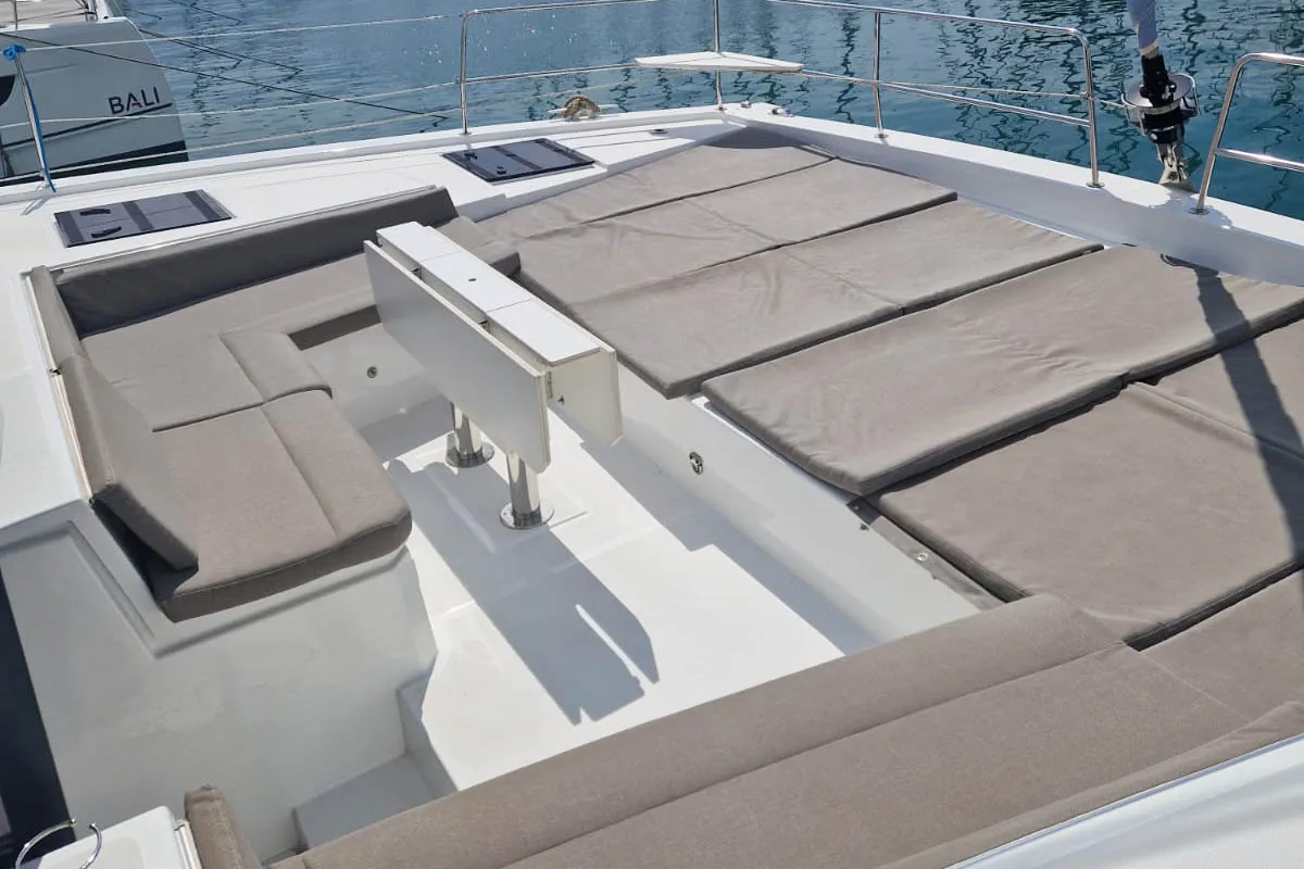 Deck of Anjita, a Bali 4.6 catamaran at Seget Donji, Croatia