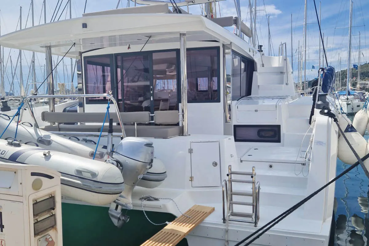 Exterior view of Anjita, a Bali 4.6 catamaran at Seget Donji, Croatia
