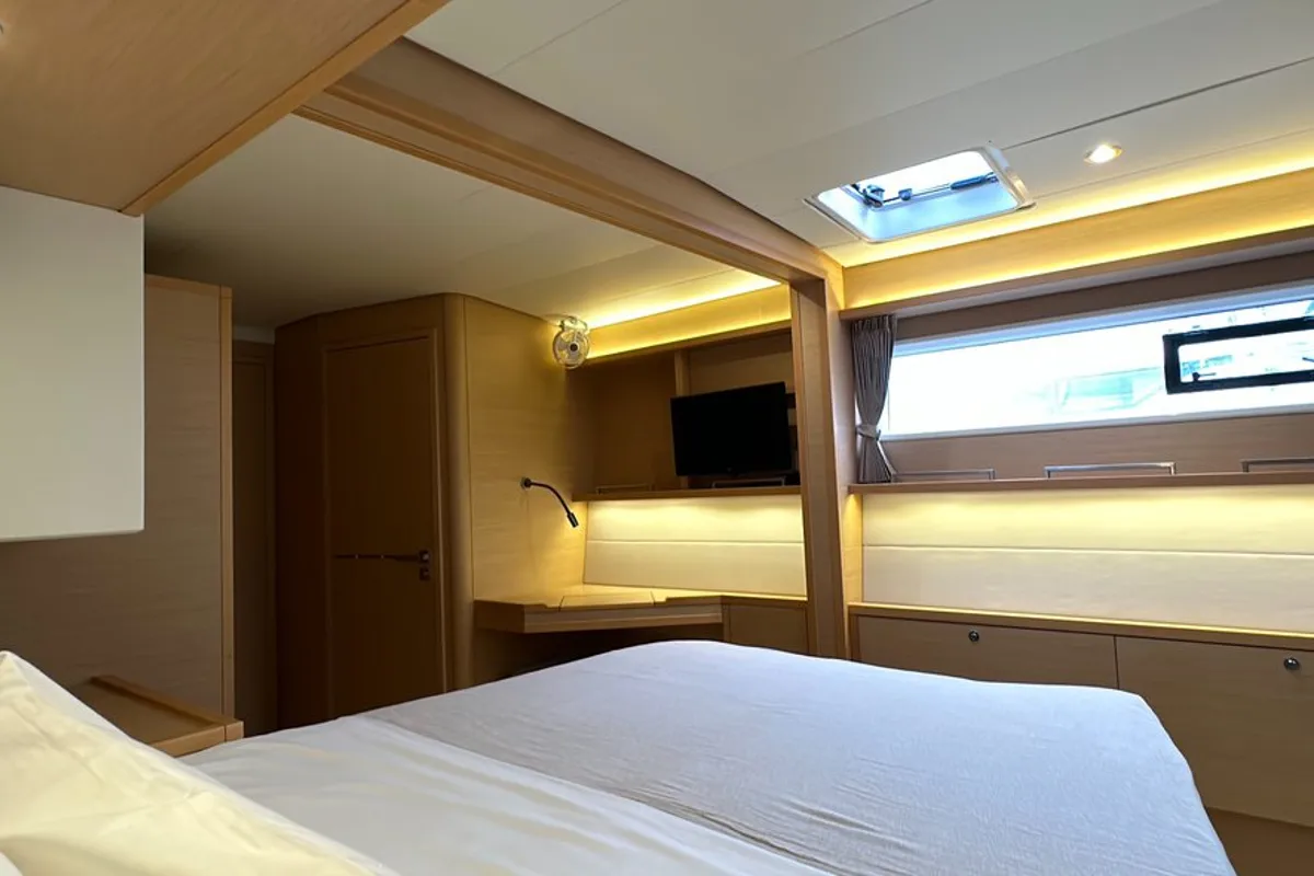 Cabin on Taipan, a Lagoon 560 catamaran at Olbia, Italy