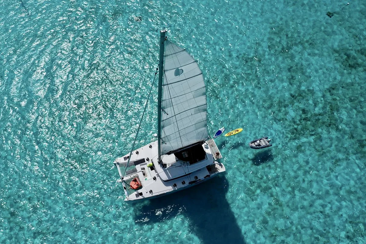 Exterior view of Taipan, a Lagoon 560 catamaran at Olbia, Italy