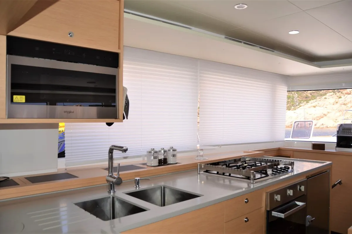 Galley of Taipan, a Lagoon 560 catamaran at Olbia, Italy
