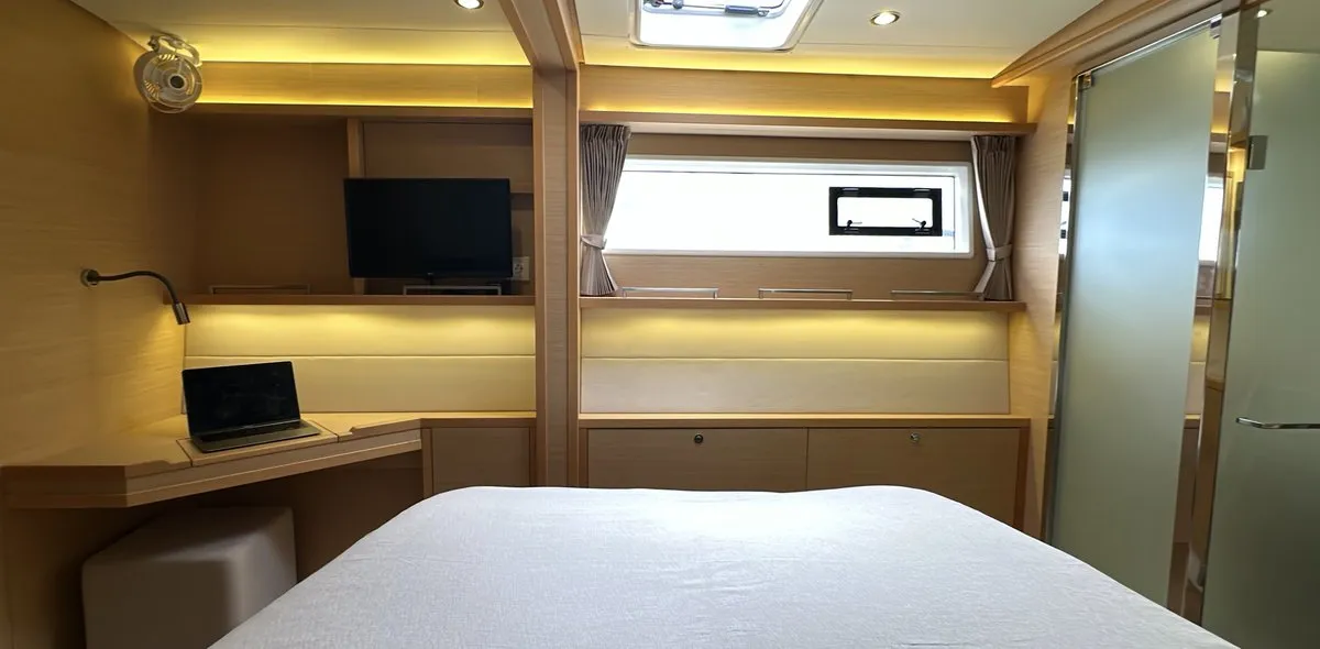 Cabin on Taipan, a Lagoon 560 catamaran at Olbia, Italy