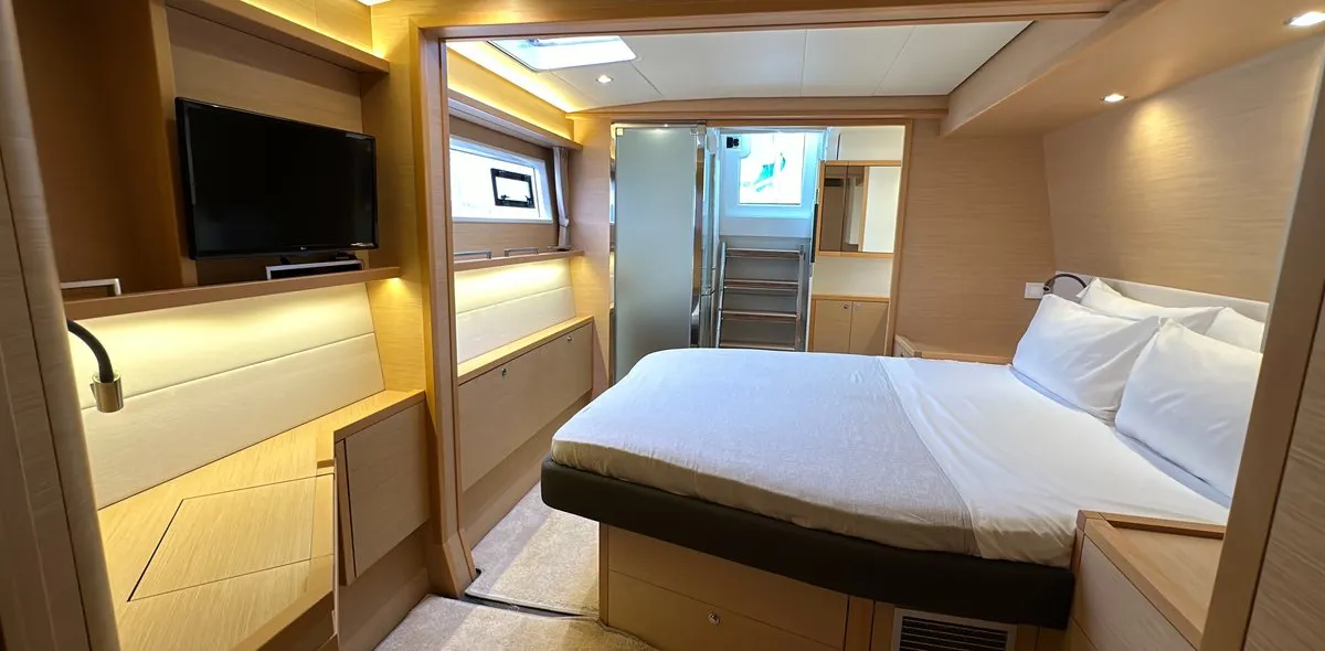 Cabin on Taipan, a Lagoon 560 catamaran at Olbia, Italy