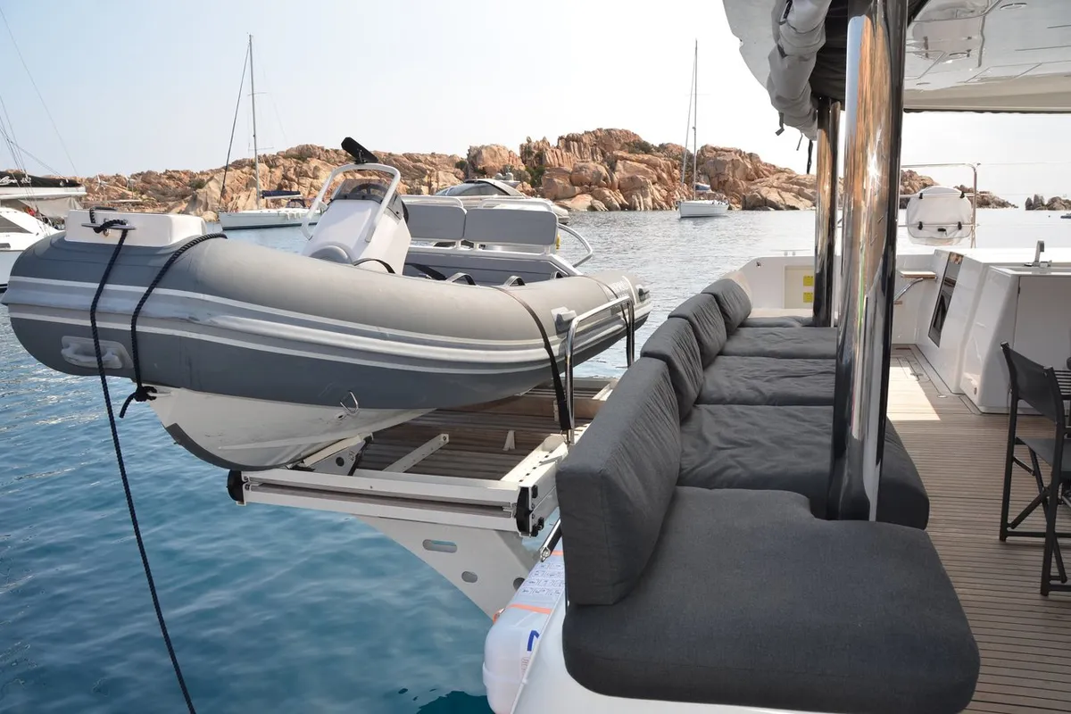Taipan, a Lagoon 560 catamaran at Olbia, Italy