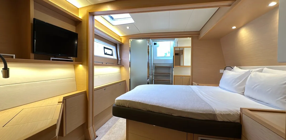 Cabin on Taipan, a Lagoon 560 catamaran at Olbia, Italy