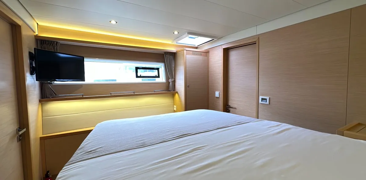 Cabin on Taipan, a Lagoon 560 catamaran at Olbia, Italy