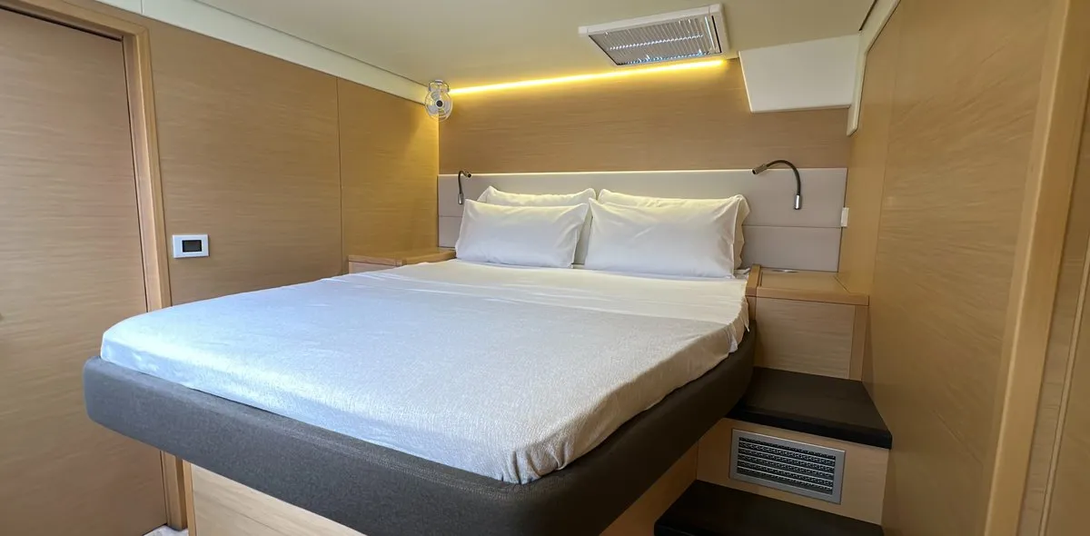 Cabin on Taipan, a Lagoon 560 catamaran at Olbia, Italy