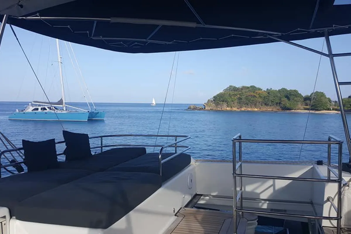 Deck of Taipan, a Lagoon 560 catamaran at Olbia, Italy