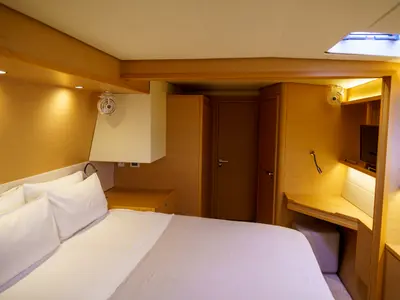 Salon of Taipan, a Lagoon 560 catamaran at Olbia, Italy