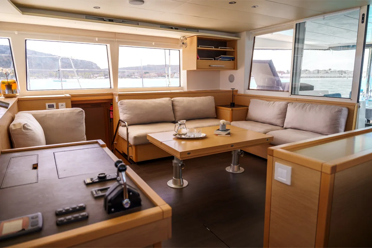Exterior view of Taipan, a Lagoon 560 catamaran at Olbia, Italy