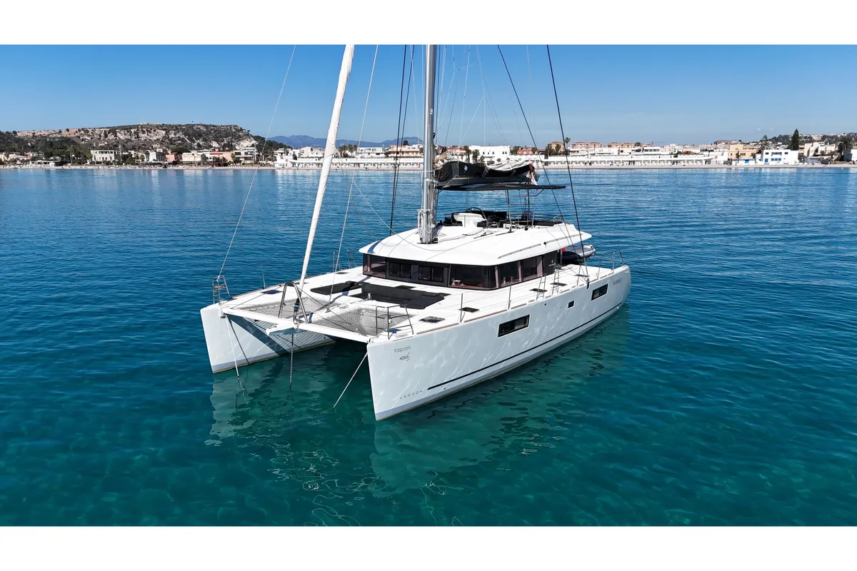 Head on Taipan, a Lagoon 560 catamaran at Olbia, Italy