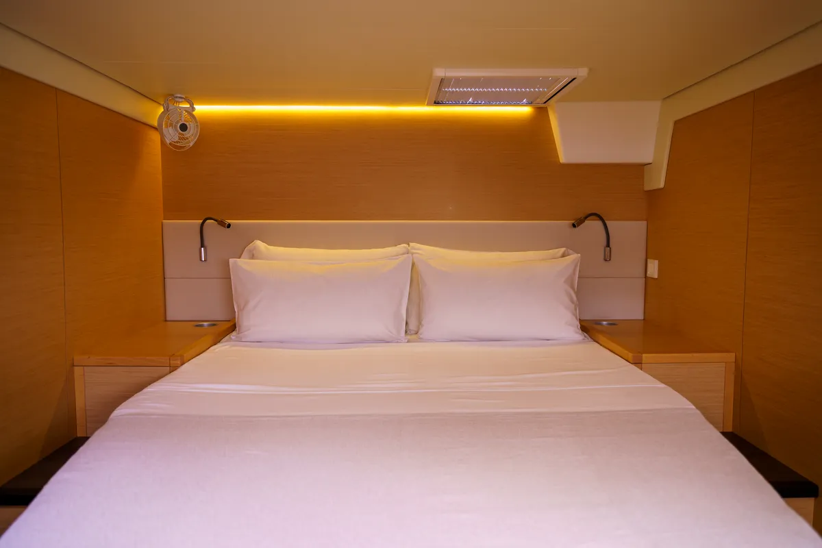 Cabin on Taipan, a Lagoon 560 catamaran at Olbia, Italy