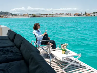 Deck of Taipan, a Lagoon 560 catamaran at Olbia, Italy