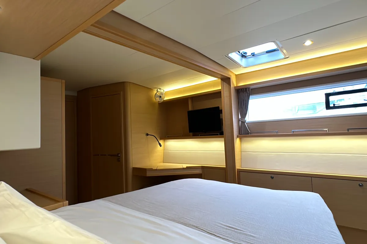Deck of Taipan, a Lagoon 560 catamaran at Olbia, Italy