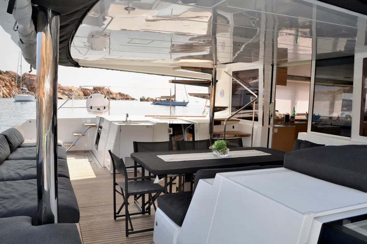 Taipan, a Lagoon 560 catamaran at Olbia, Italy