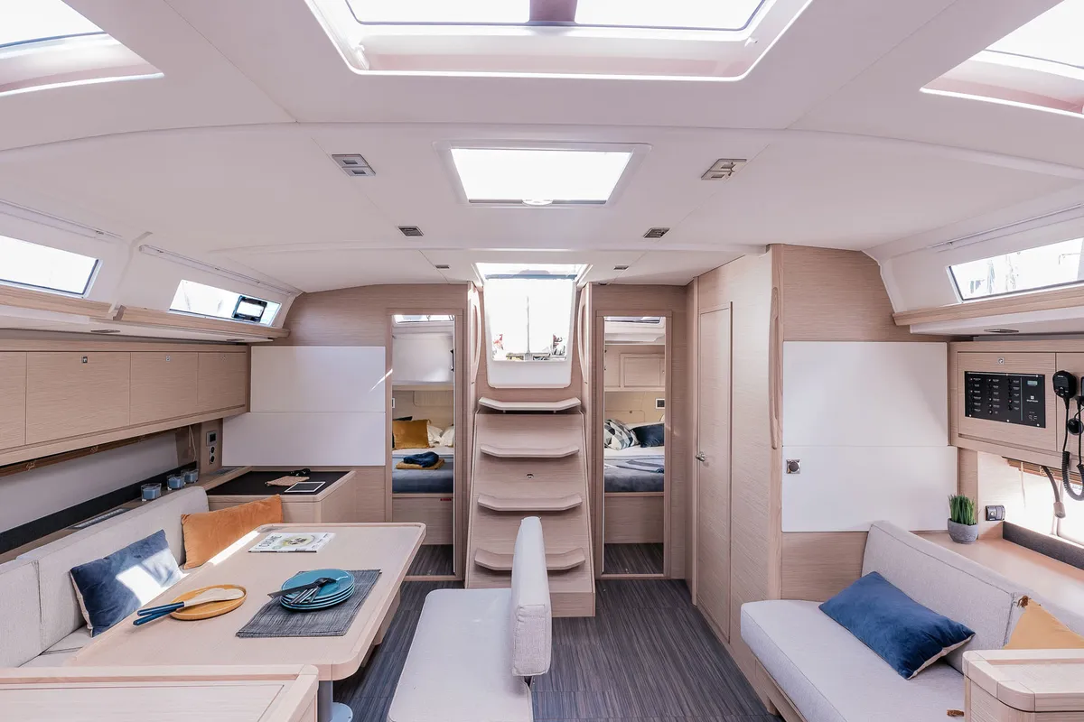 Salon of Luna, a Dufour 470 sailboat at Municipal Unit of Lefkada, Greece