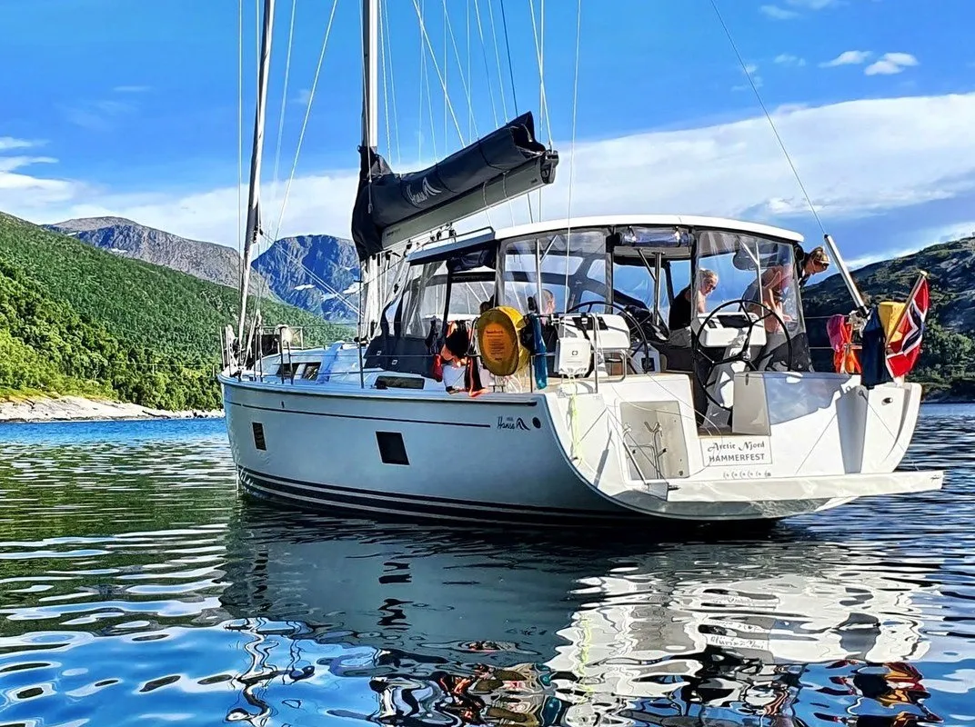 Exterior view of Arctic Njord, a Hanse 458 sailboat at Tromsø, Norway