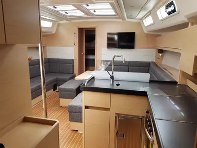 Galley of Arctic Njord, a Hanse 458 sailboat at Tromsø, Norway