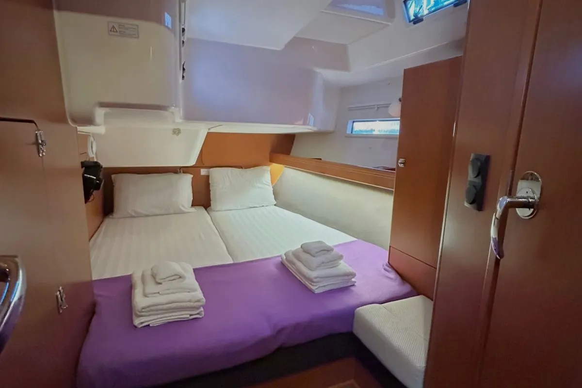 Cabin on Leonidas V, a Bavaria Cruiser 51 sailboat at Athens, Greece
