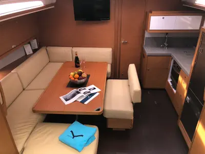 Salon of Potter, a Dufour 470 sailboat at Olbia, Italy
