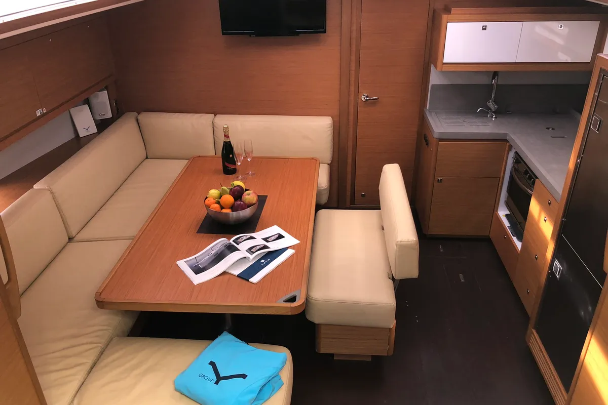 Salon of Potter, a Dufour 470 sailboat at Olbia, Italy
