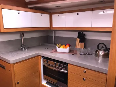 Galley of Potter, a Dufour 470 sailboat at Olbia, Italy