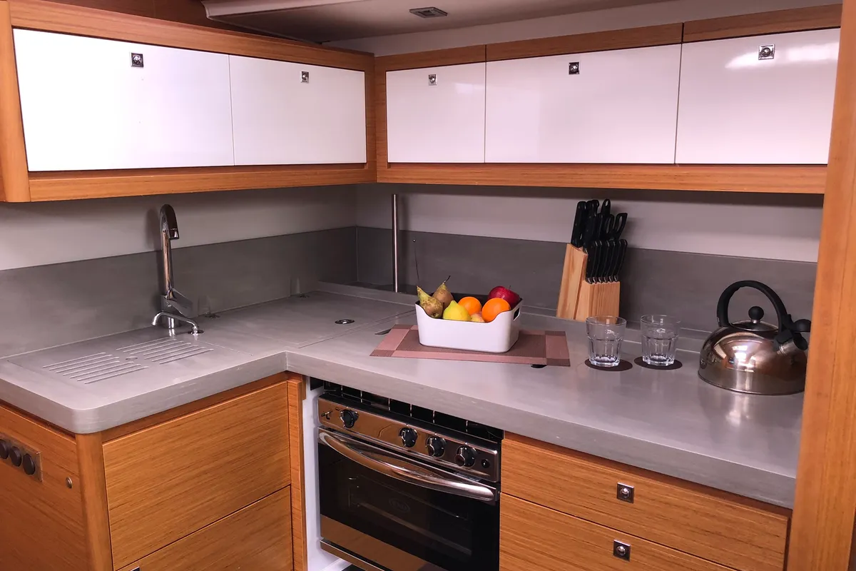 Galley of Potter, a Dufour 470 sailboat at Olbia, Italy