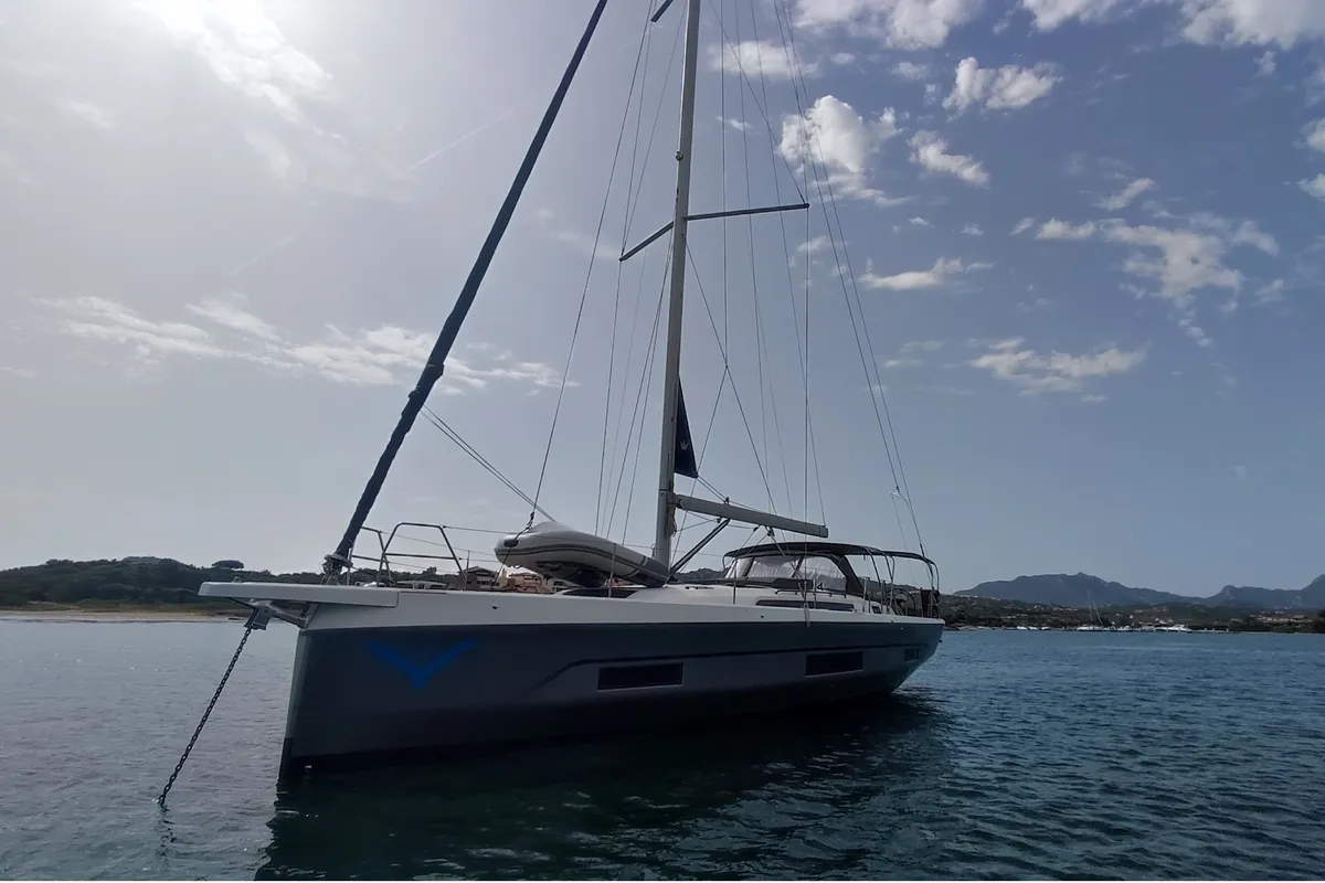 Exterior view of Potter, a Dufour 470 sailboat at Olbia, Italy