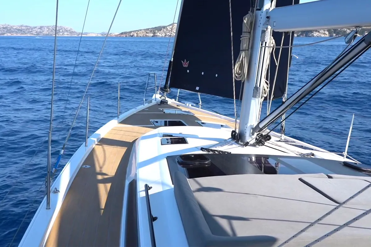 Deck of Potter, a Dufour 470 sailboat at Olbia, Italy
