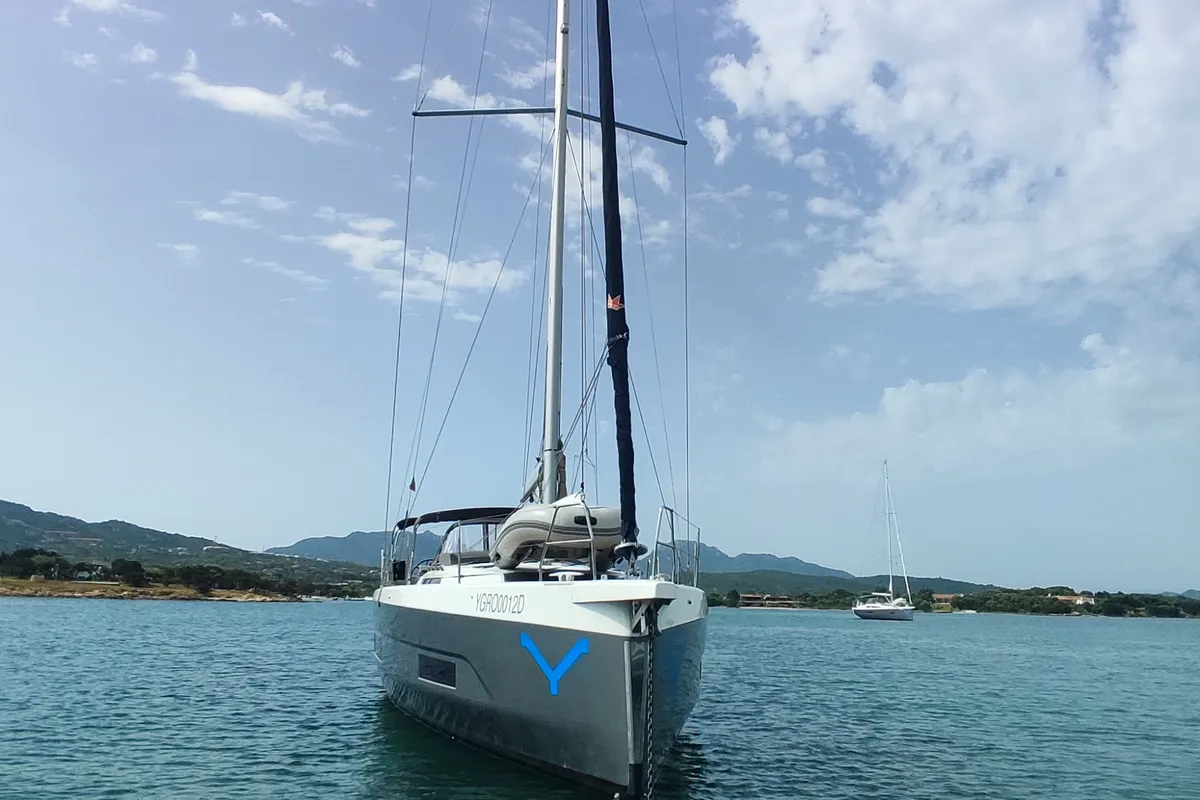 Exterior view of Potter, a Dufour 470 sailboat at Olbia, Italy
