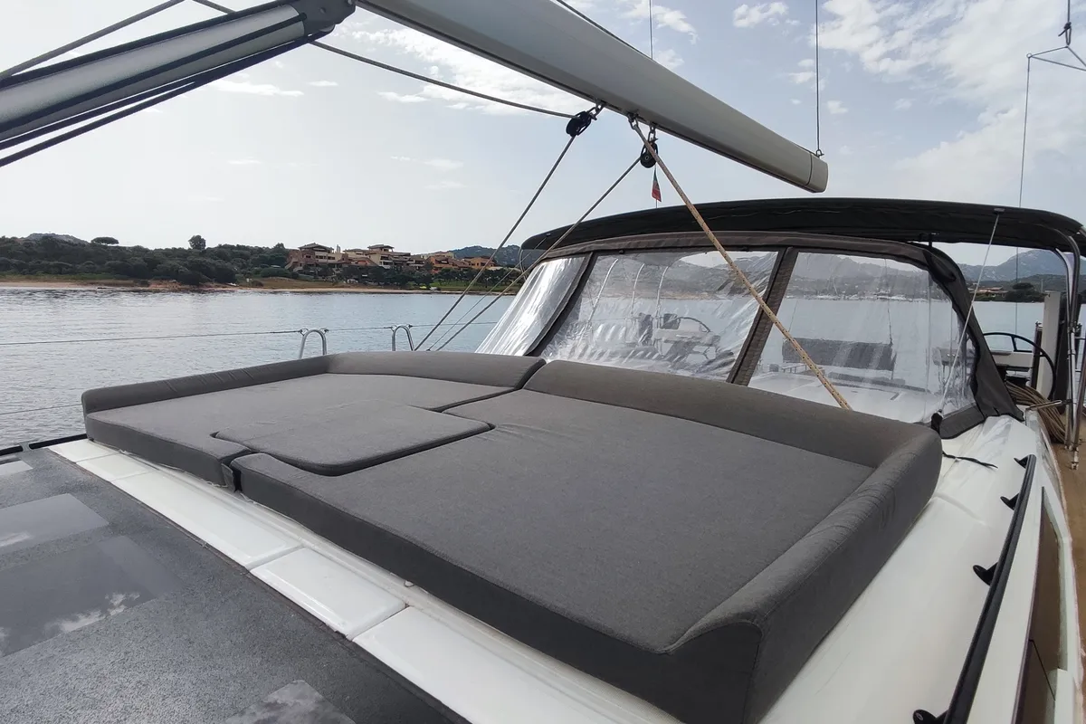 Deck of Potter, a Dufour 470 sailboat at Olbia, Italy